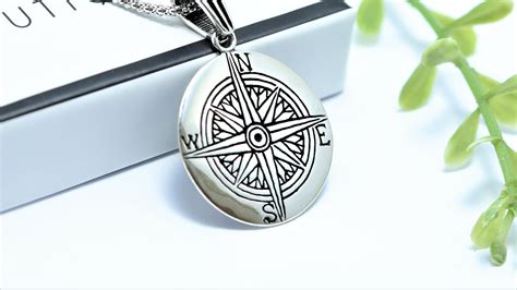 Compass Rose Pendant Necklace Sterling Silver Necklace Etsy