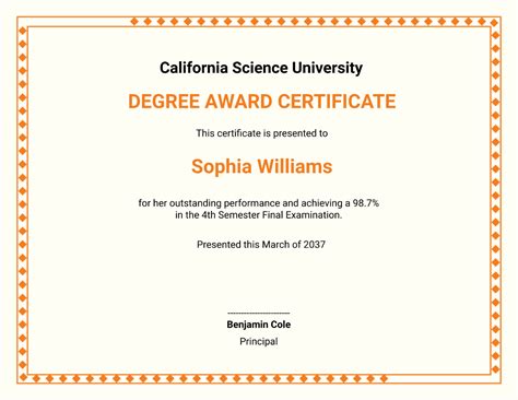 Free Printable Degree Certificate To Customize Online