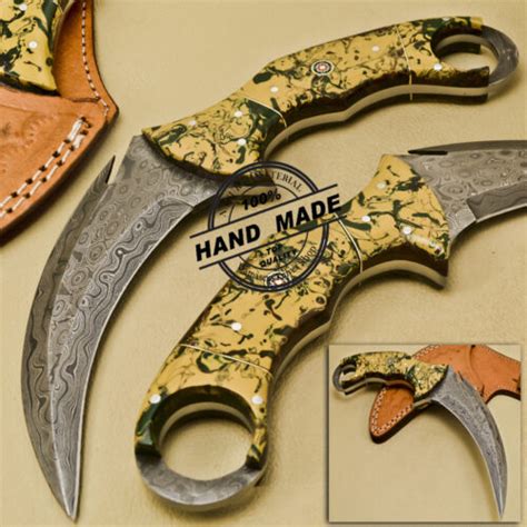 Double Edge Damascus Karambit Knife Custom Handmade Damascus Kar