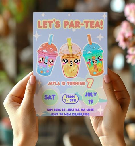 Editable Boba Tea Birthday Invitation Template Let S Par Tea Digital