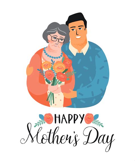 Happy Mothers Day Vector Illustration With Man Woman And Flowers