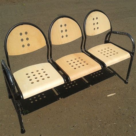 Off White And Black Three Seater Stainless Steel Waiting Chair For