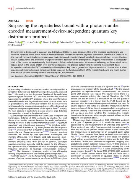 PDF Surpassing The Repeaterless Bound With A Photon Number Encoded