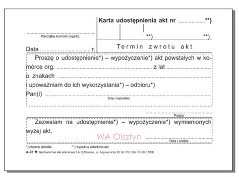 A 32 Karta udostępnienia akt Wydawnictwa Akcydensowe