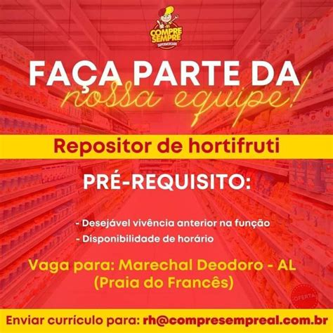 Supermercado na Praia do Francês está vagas de emprego abertas