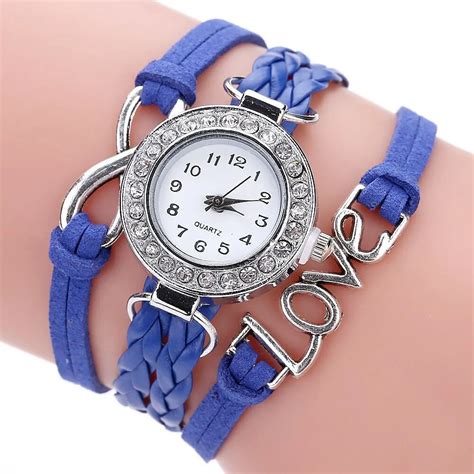 Women's watches bracelet Infinity Love Hand knitted Leather Chain Quartz Wristwatch Watch women ...