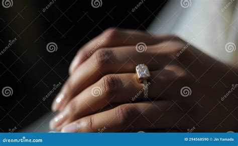 Close Up Of A Woman S Hand Holding A Diamond Ring Stock Illustration