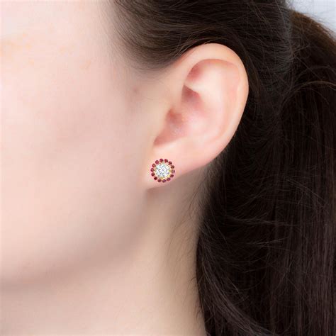 Fusion Lab Diamond 18ct Yellow Gold Stud Earrings Ruby Halo Jacket Set