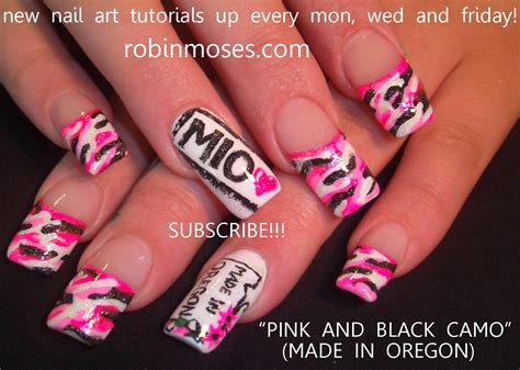 Nail Art By Robin Moses Pink And Black Nails Pink And Black Nail