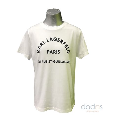 Karl Lagerfeld Camiseta Chico Blanca Logo Letras Dados Moda Infantil