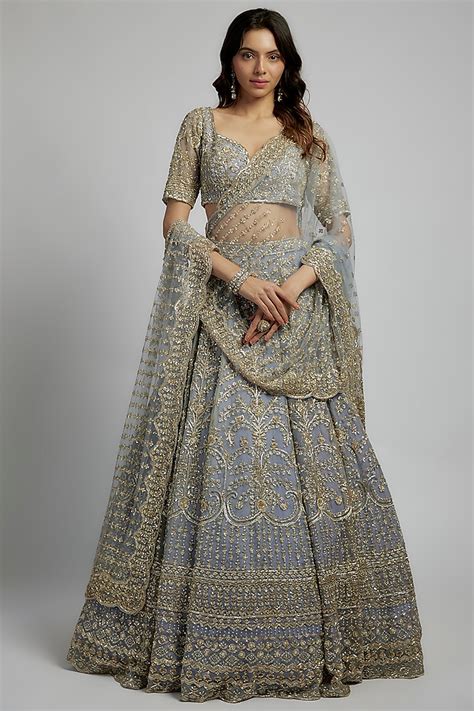 Firozi Raw Silk Sequins And Cutdana Embellished Bridal Lehenga Set By