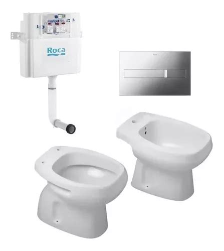 Juego Monaco Inodoro Corto Bidet Dual Tapa Deposito Embutir