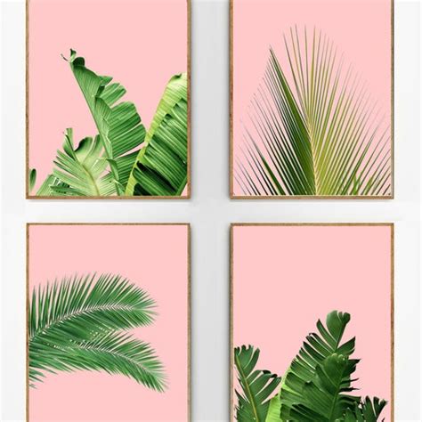 Tropical Leaf Prints Set Of 3 Palm Leaves Banana Leaf Etsy