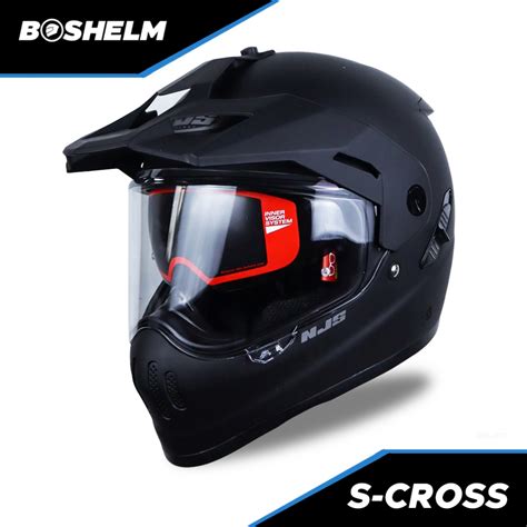 Jual BOSHELM Helm NJS S Cross Solid HITAM GLOSSY Helm Full Face SNI