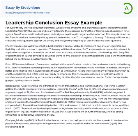 Leadership Conclusion Essay Example