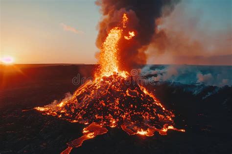 Volcanic Eruption Process Landscape Of Volcano With Exploding And