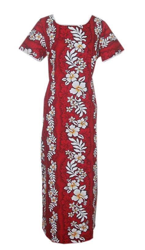 Hibiscus Red Cotton Sweet Dream Hawaiian Dress Dress P Red Dress Long