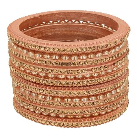 Sukriti Rajasthani Wedding Peach Lac Bangles For Women Set Of 6 At