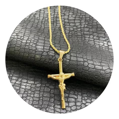 Cadena Y Dije Cruz Cristo Tronco En Oro Laminado 18k Cuotas sin interés