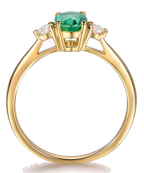 Trilogy Half Carat Oval Cut Emerald And Round Diamond Engagement Ring In Yellow Gold Jeenjewels