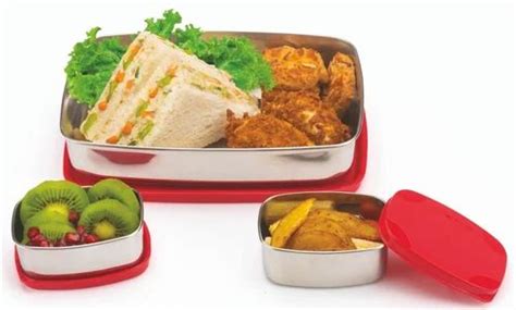 Signoraware Hot Shot Steel Lunch Box, 850ml+100ml+100m (3566) Set of 3