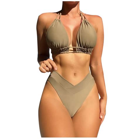 Oplxuo Women S Halter String Triangle Bikini Sets Crossover High Waisted Sexy Swimsuits Cheeky