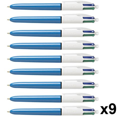 Lot De 9 Stylos BIC 4 Couleurs Pointe Moyenne Corps Bleu Beaux Arts