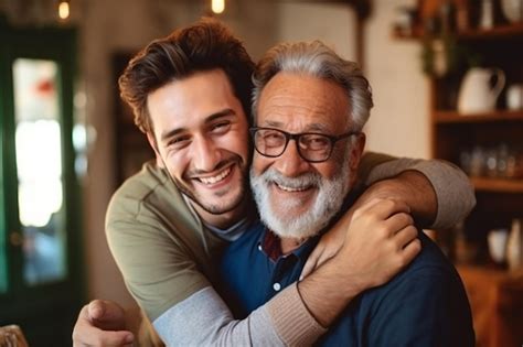 Premium Ai Image Adult Son A Hipster Shares A Fun Hug With His Senior