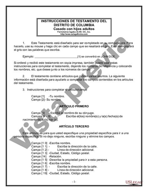 District Of Columbia Formulario Legal De Ltima Voluntad Y Testamento