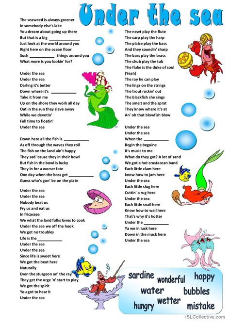 song- Under the Sea (The Little Merm…: English ESL worksheets pdf & doc