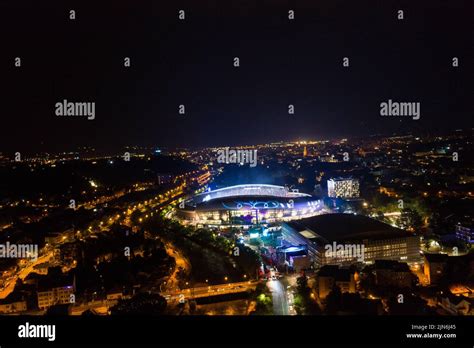 Aerial View Of Cluj Napoca City By Night Urban Landscape With