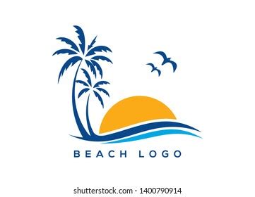 Beach Logo Sea Wave Sun Tree Stock Vector Royalty Free