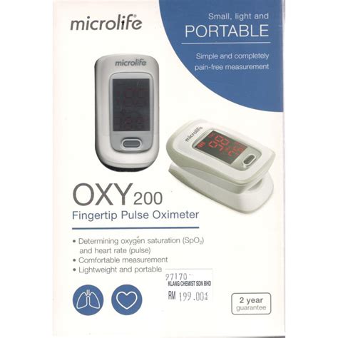 2 Year Warranty Microlife OXY 200 Fingertip Pulse Oximeter MDA