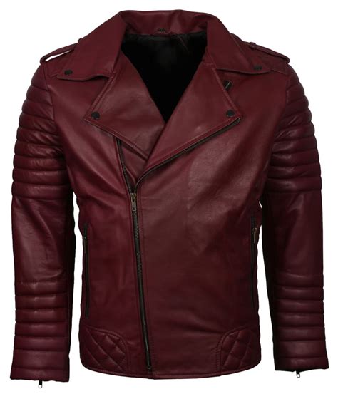 Brando Men S Maroon Biker Leather Jacket Us Leather Mart