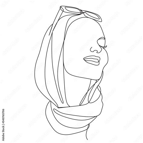 Woman In Hijab Line Drawing Hijab One Line Vector Line Drawing One