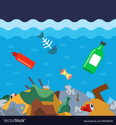 Throw Garbage To Bottom Ocean Royalty Free Vector Image