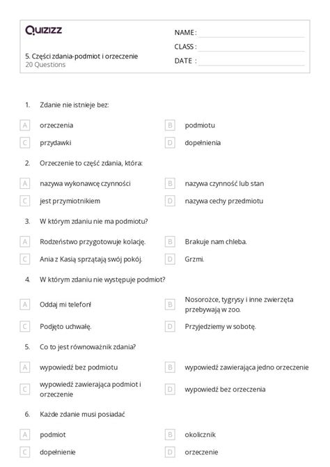 Ponad Zdania Arkuszy Roboczych Dla Klasa W Quizizz Darmowe I Do