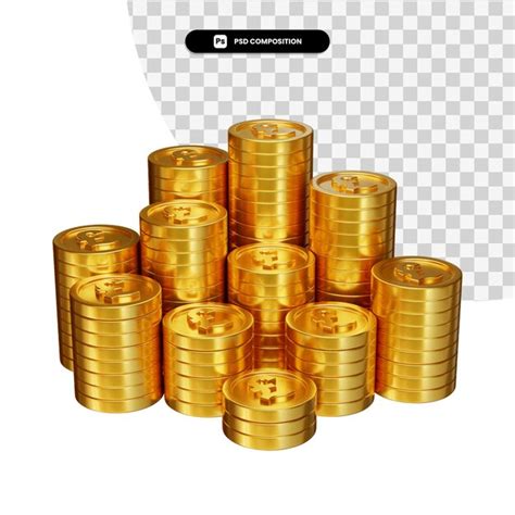 Premium Psd Stack Of Golden Coins In 3d Rendering Isolated