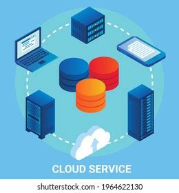 Cloud Service Flowchart Vector Illustration Isometric Stock Vector