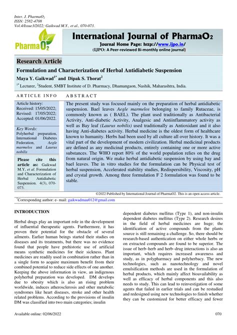 PDF Formulation And Characterization Of Herbal Antidiabetic Suspension