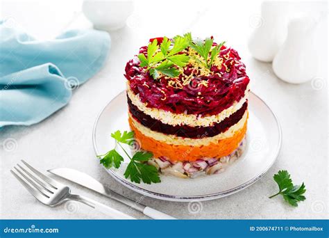 Layered Shuba Salad Dressed Herring Herring Under A Fur Coat Stock