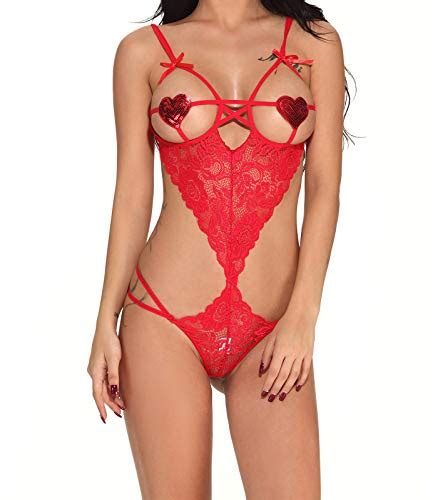 Kelitch Women Deep V Halter Lingerie Teddy One Piece Bodysuit Lace