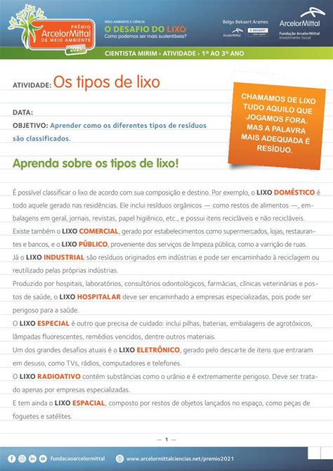 PDF ATIVIDADE Os Tipos De Lixo PDFSLIDE NET