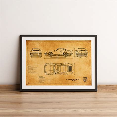 Porsche 911 Blueprint Poster - Etsy