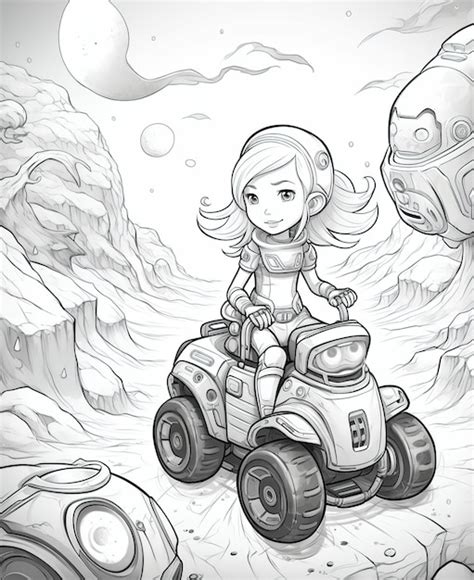 Une Fille Blonde Cheval Sur Un Robot Humano De Sur Une Plan Te Trang Re Meilleur Dessin La