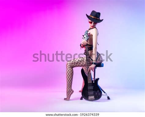 Naked Woman Bdsm Harness Hat Bass Stock Photo Shutterstock