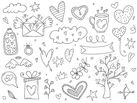 Premium Vector Big Set Of Cute Handdrawn Doodle Elements About Love