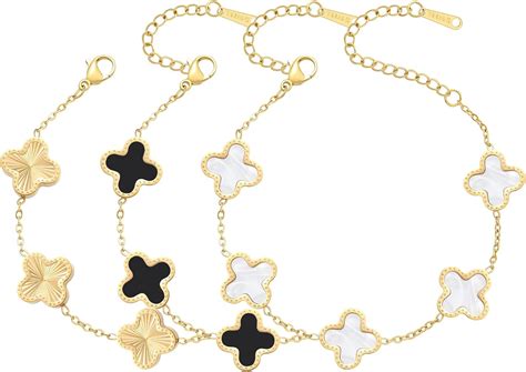 Aippk 18k Gold Plated Clover Bracelet Set For Women Lucky Four Leaf