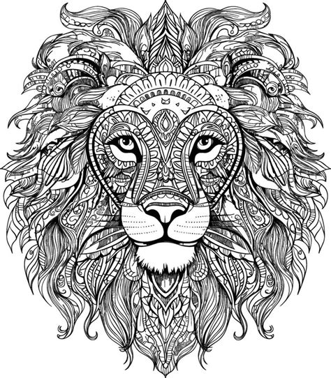 Zentangle Stylized Lion Head Black And White Vector Illustration