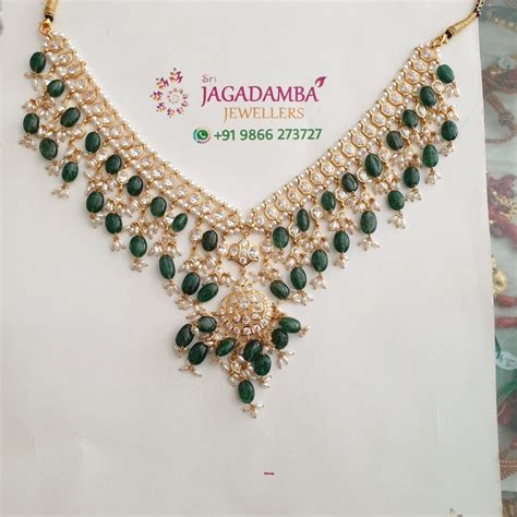 Cz And Emerald Beads Necklace Set Indian Jewellery Designs